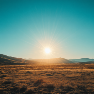 Image réaliste d'un soleil brillant dans un ciel bleu clair, illustrant la source naturelle de vitamine D et l'importance de l'exposition au soleil pour la santé.