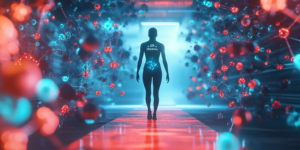 Illustration de la cétose améliorant la santé métabolique et la clarté mentale, avec mitochondries, eau Preventa 25 et lumière rouge Celluvie